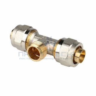 Тройник с переходом на наружную резьбу STOUT - 16 x 1/2" (винтовой, для металлопласт.труб)