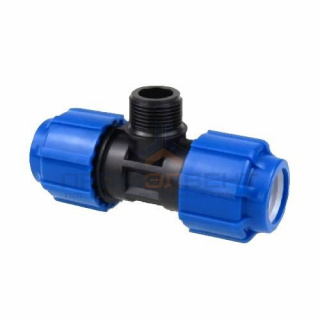 Тройник с переходом на наружную резьбу Политэк - 50 x 1" (винтовой, для труб ПНД)