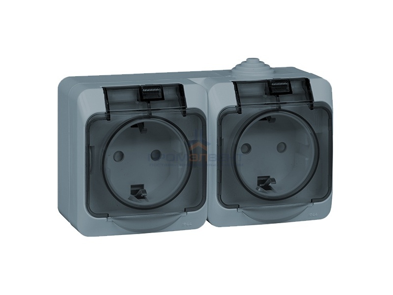 Блок из двух розеток с/з Этюд IP44 серый [уп 7шт]